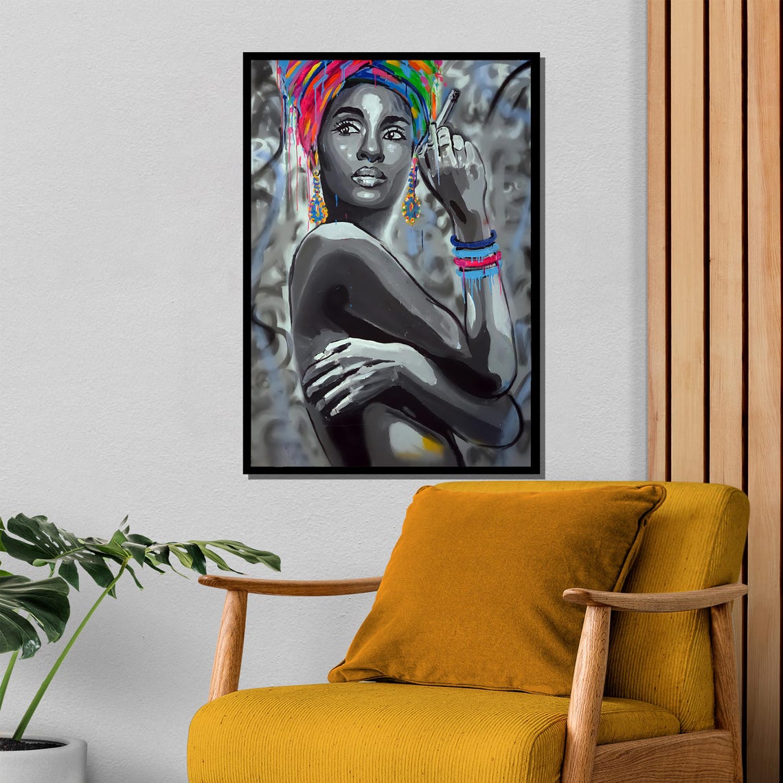Monochrome Woman With Dripping Rainbow Headwrap Urban Art Poster - Image 4