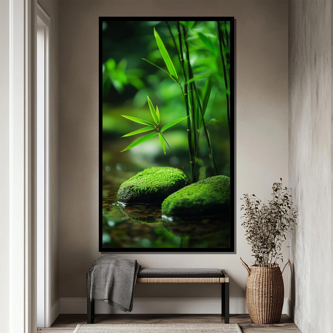 Moss-Covered River Stones Beneath Fresh Bamboo Shoots Poster - Image 4