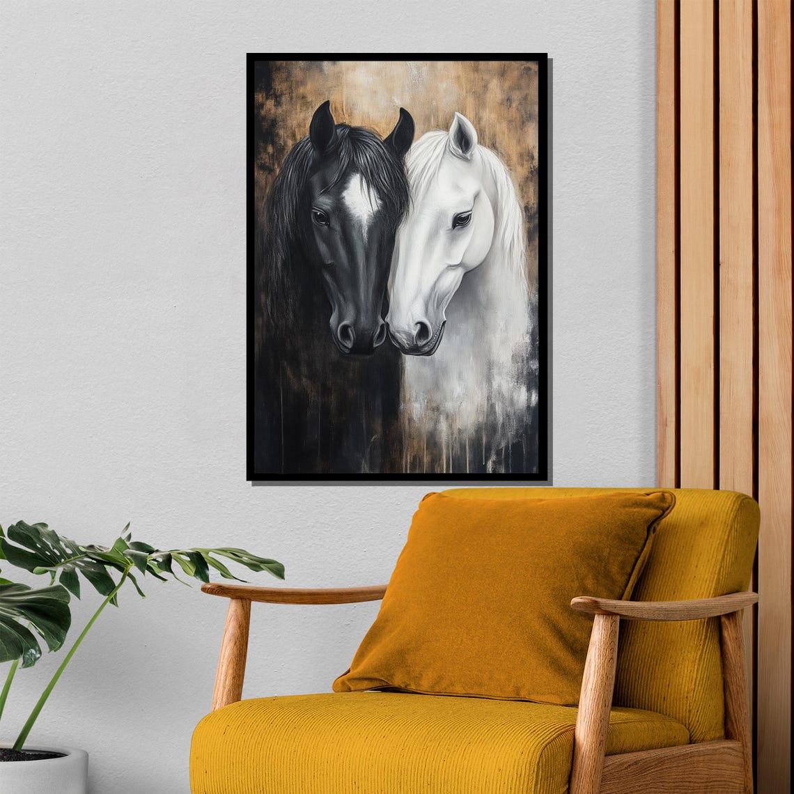 Black And White Horse Duo In Elegant Side By Side Portrait Poster - Image 4