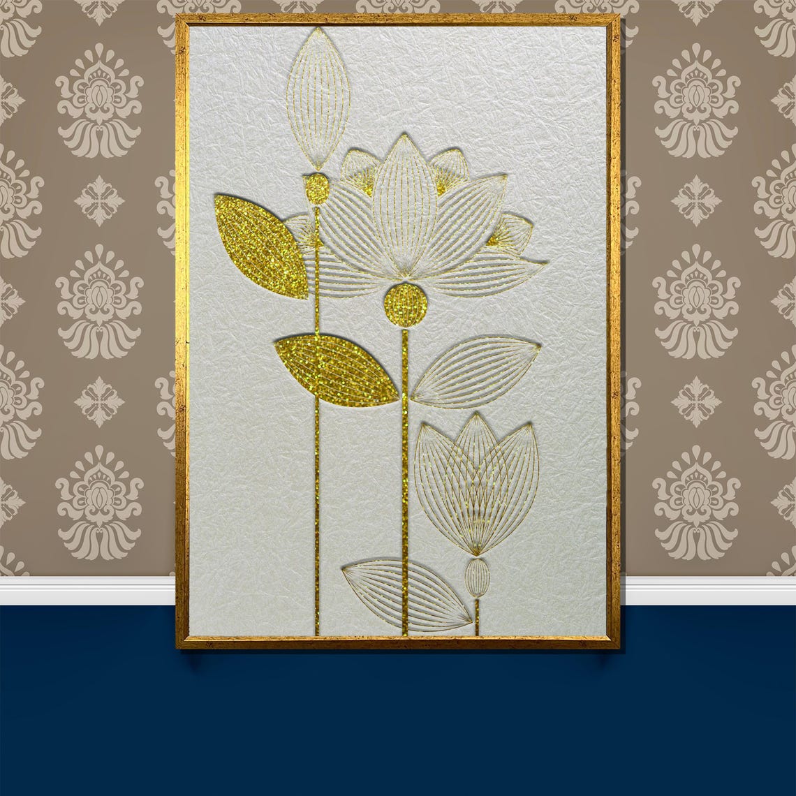 Minimalist Gold Lotus Line Art On White Light Background Poster