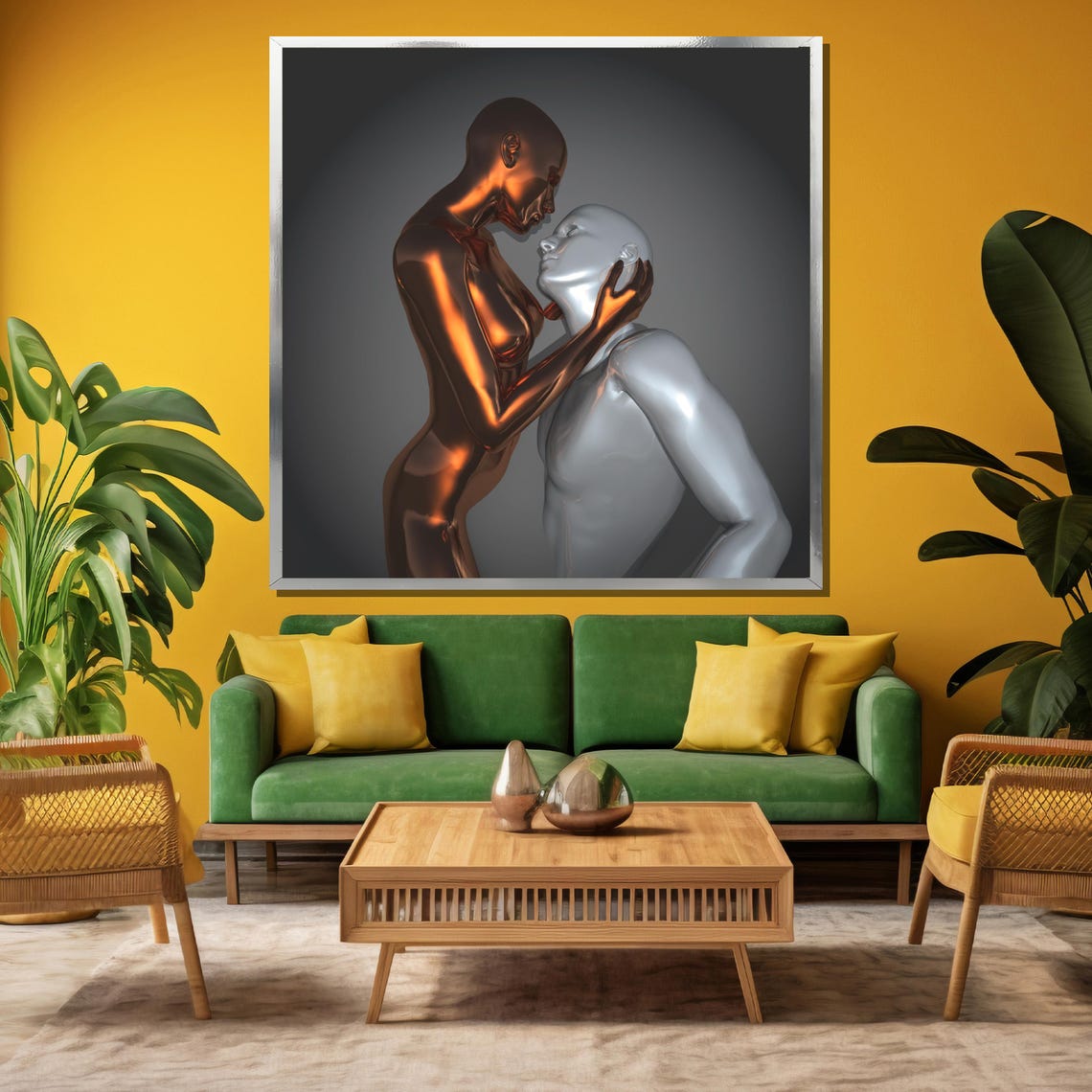 Copper And Silver Lovers Embrace Metallic Romance Art Poster - Image 3