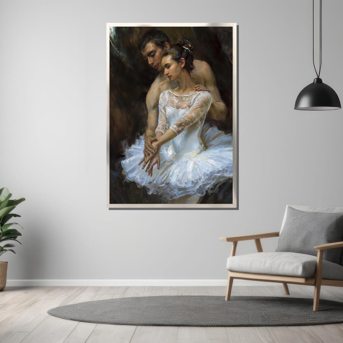 Romantic Ballet Couple Tender Embrace Dark Elegant Painting Poster - Image 3