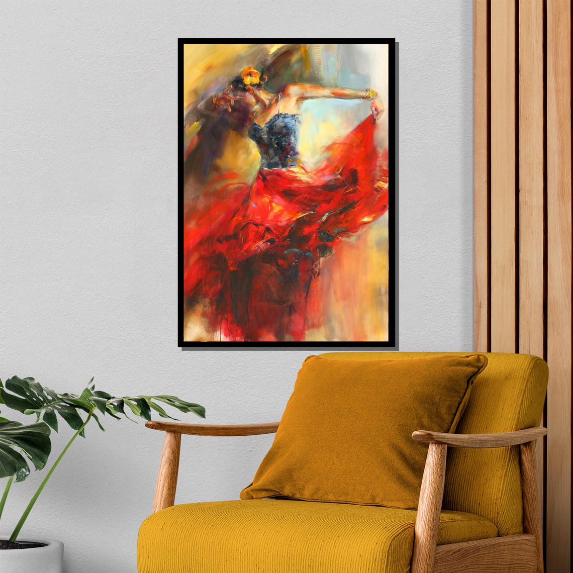 Flamenco Dancer in Blue Bodice Swirling Red Skirt Art Poster - Image 4