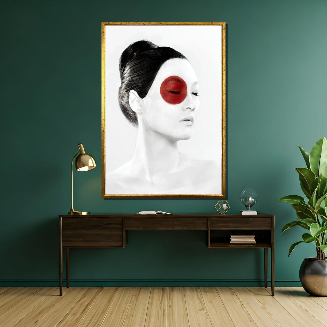 Minimalist Black And White Portrait Red Circle Eye Closed Poster - Image 5