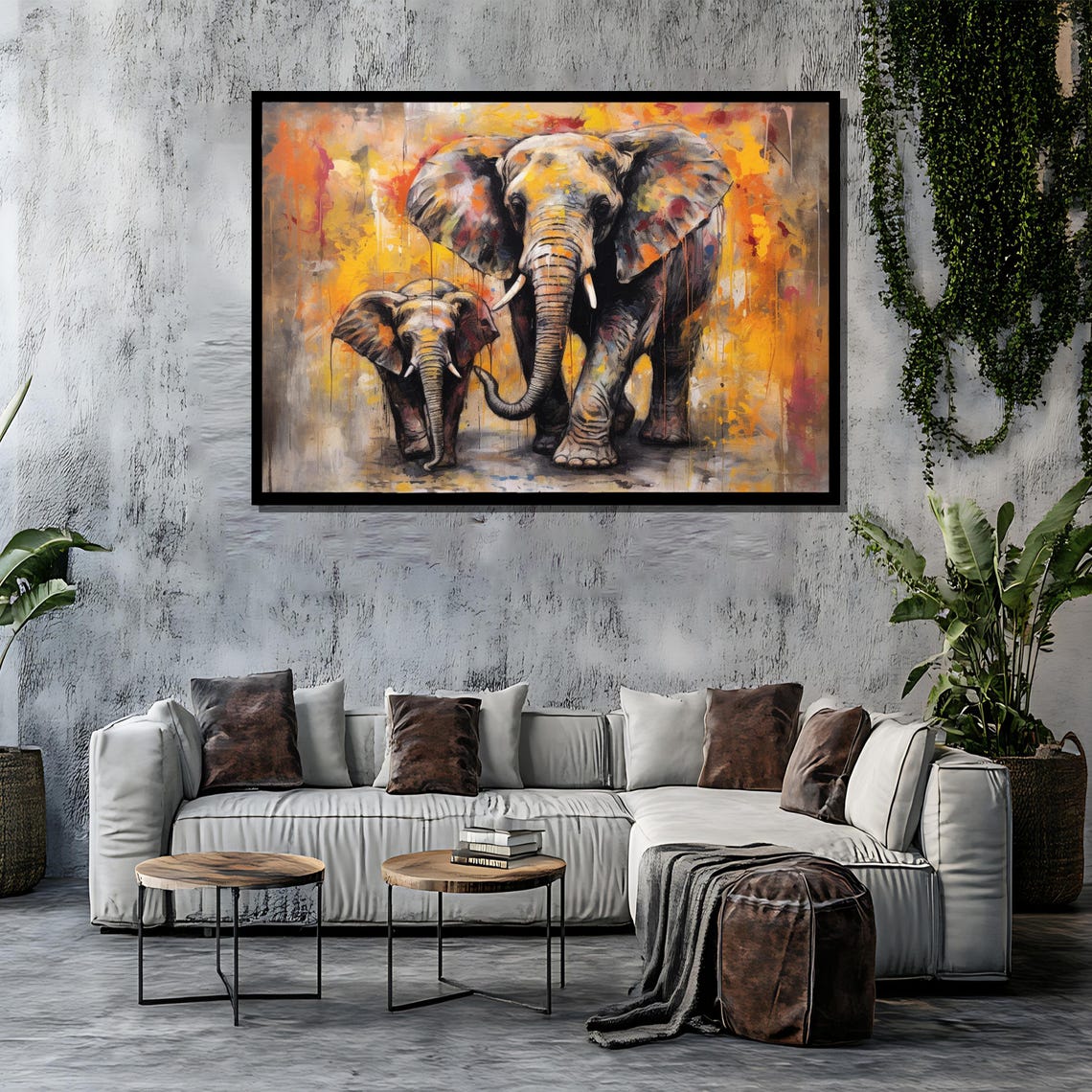 Mother and Baby Elephant Colorful Safari Wildlife Art Poster - Image 4