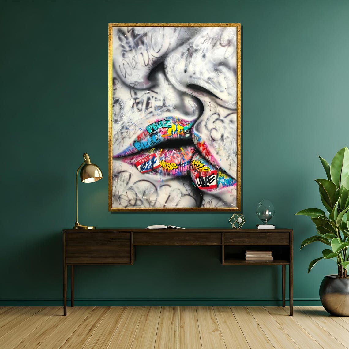 Graffiti Lips Peace Close Up On Marble Face Street Art Poster - Image 5