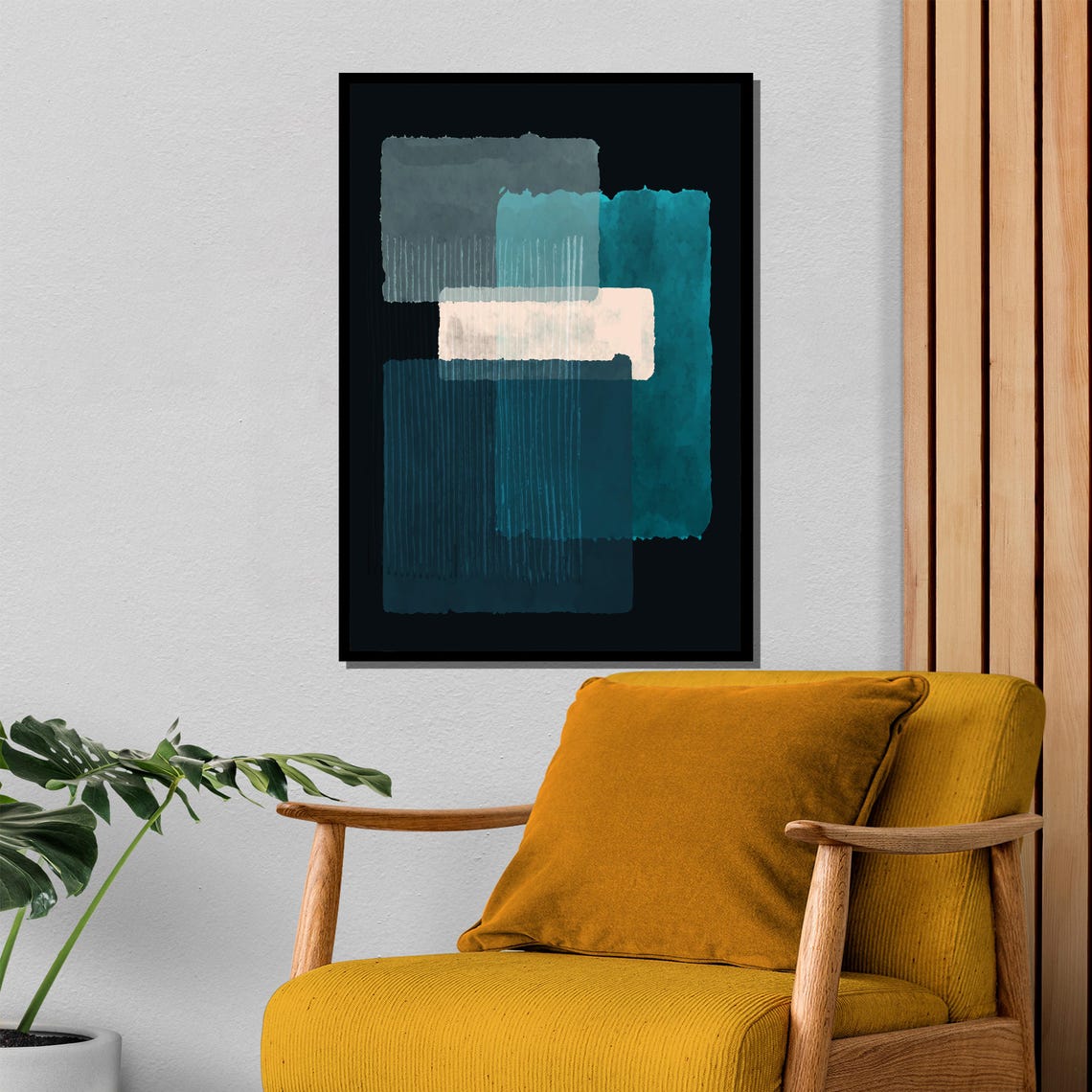 Rothko Style Teal White And Navy Geometric Abstract Blocks Poster - Image 4