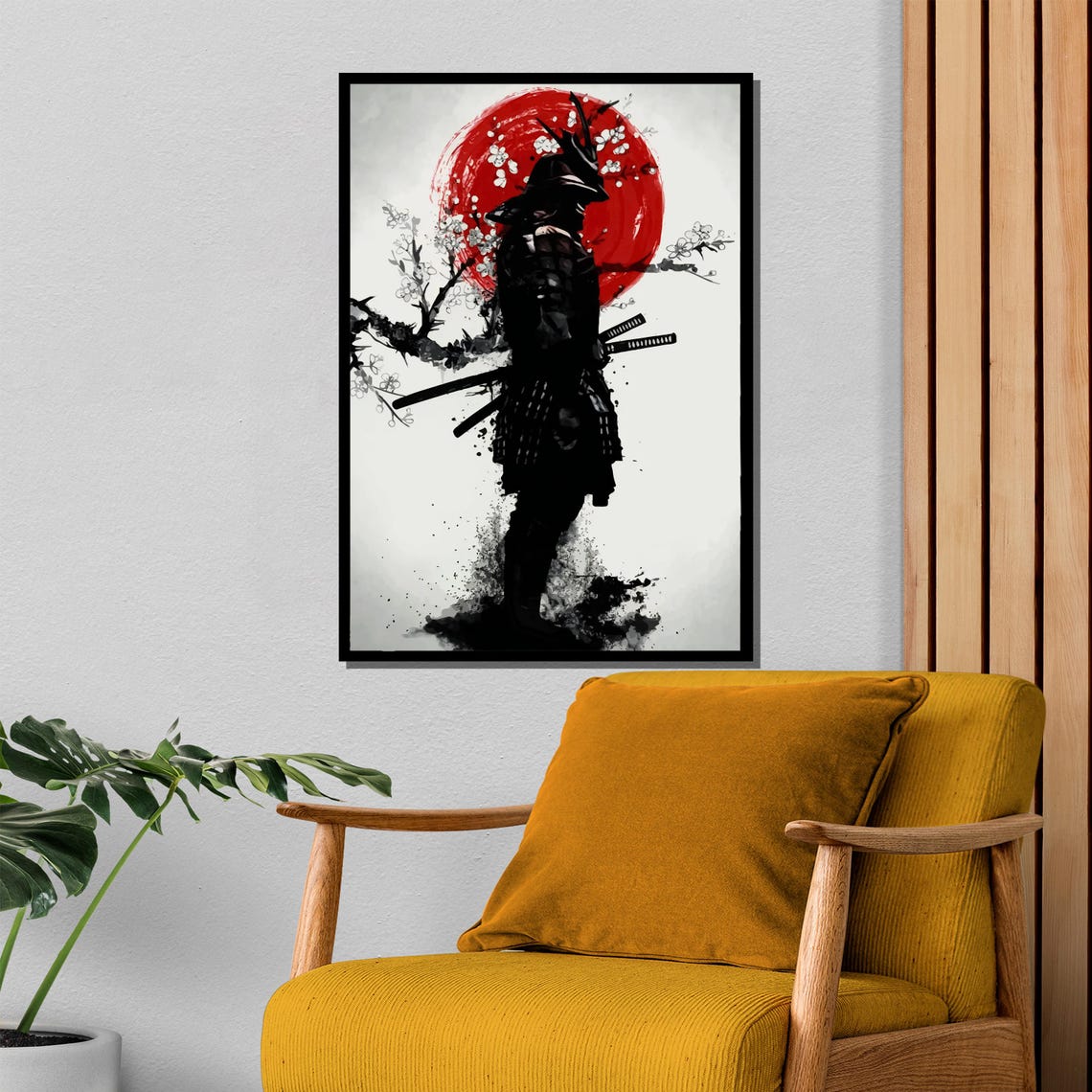 Japanese Samurai Silhouette Red Rising Sun Cherry Blossom Poster - Image 4