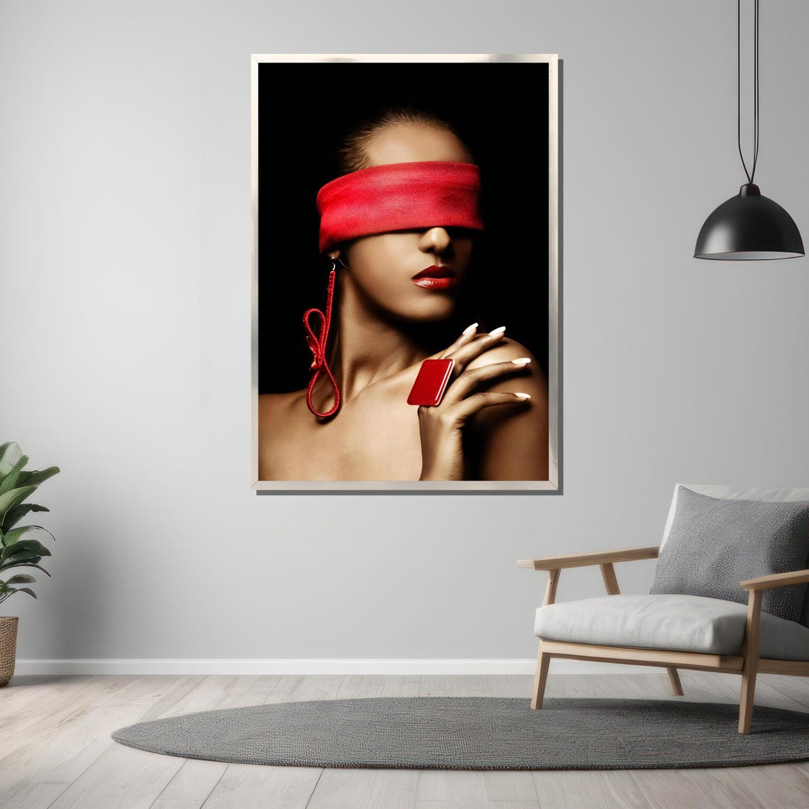 Seductive Red Blindfold Painting Sensual Art Gift Bold And Mysterious Wall Decor For Modern Interiors - Image 3