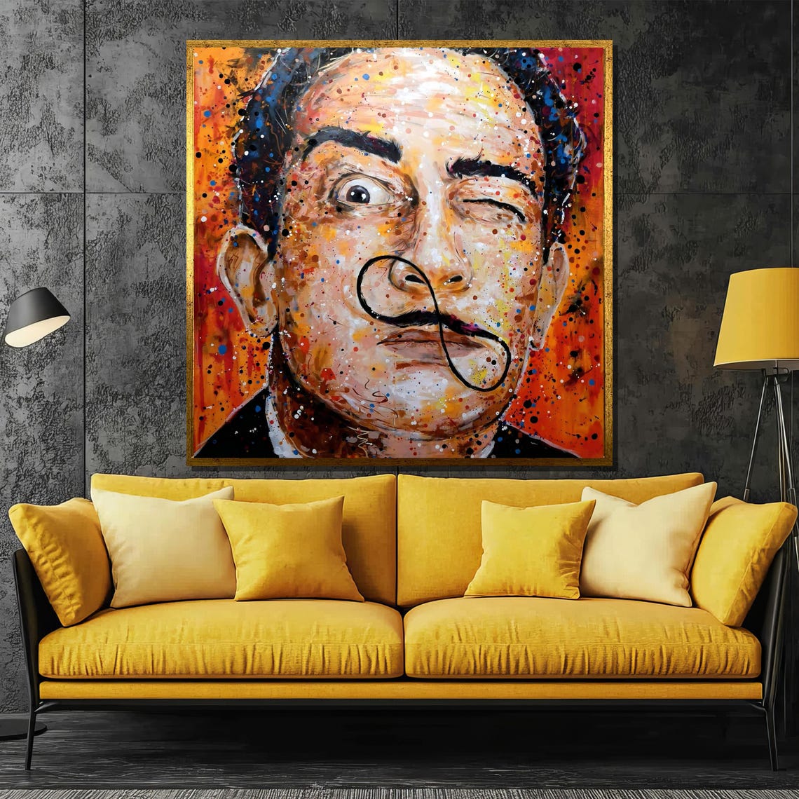 Salvador Dali Portrait with Iconic Mustache in Splatter Art Poster