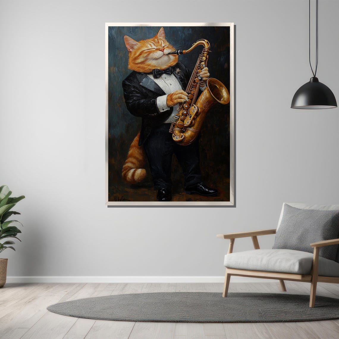 Ginger Cat in a Tuxedo Playing a Golden Saxophone Jazz Poster - Image 3