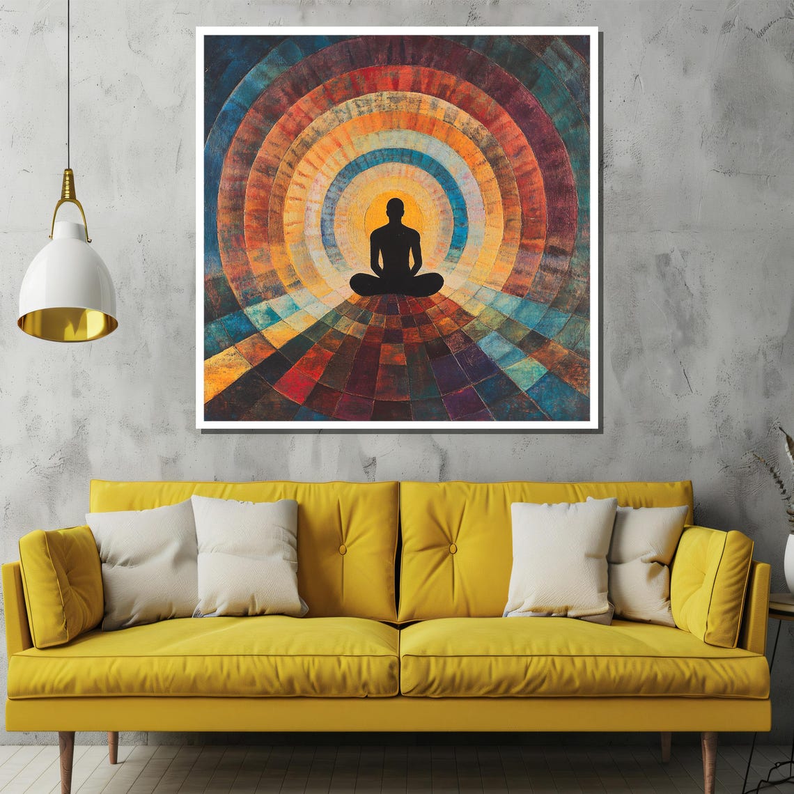 Meditation Silhouette in Rainbow Chakra Tunnel Zen Art Poster - Image 2