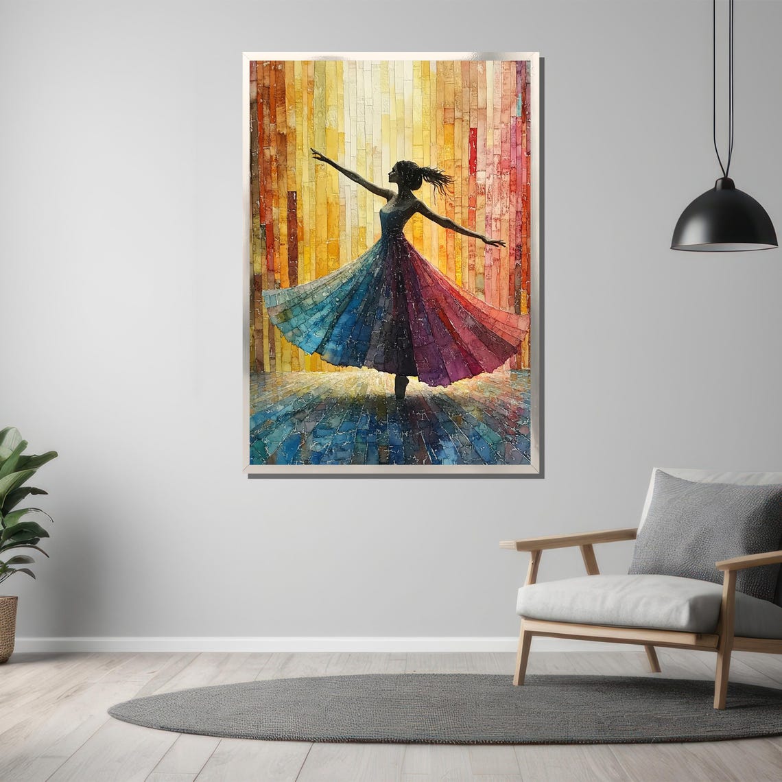 Dancer Silhouette with Flowing Colorful Dress Ballet Art Poster - Image 3