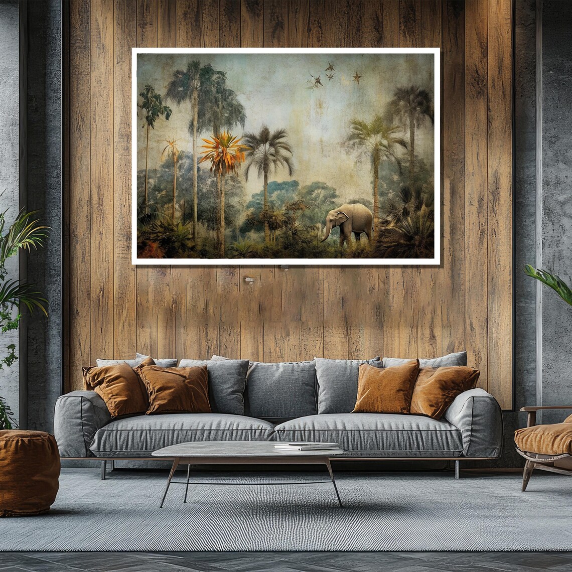 Tropical Jungle Safari Elephant and Palm Trees Art Print - Image 2