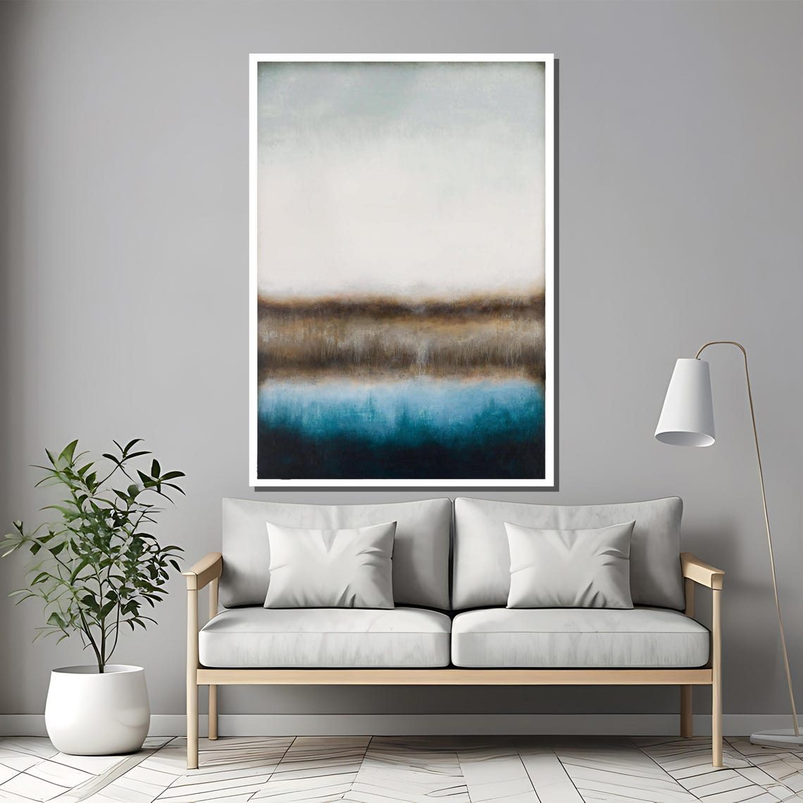 Soft Gray and Teal Misty Abstract Horizon Calm Minimalist Poster - Image 2