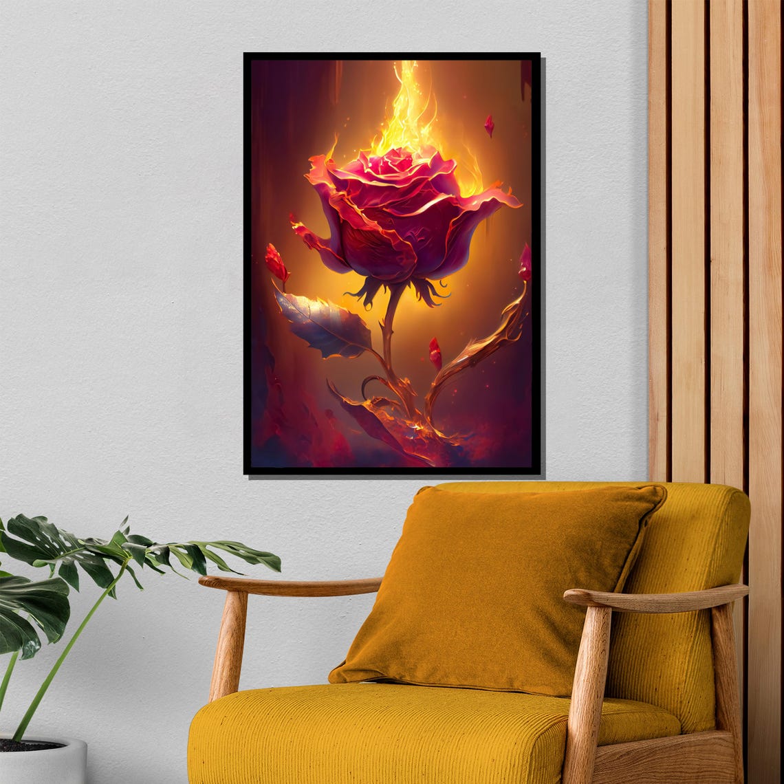 Burning Red Rose Engulfed In Flames Passionate Dramatic Poster - Image 4