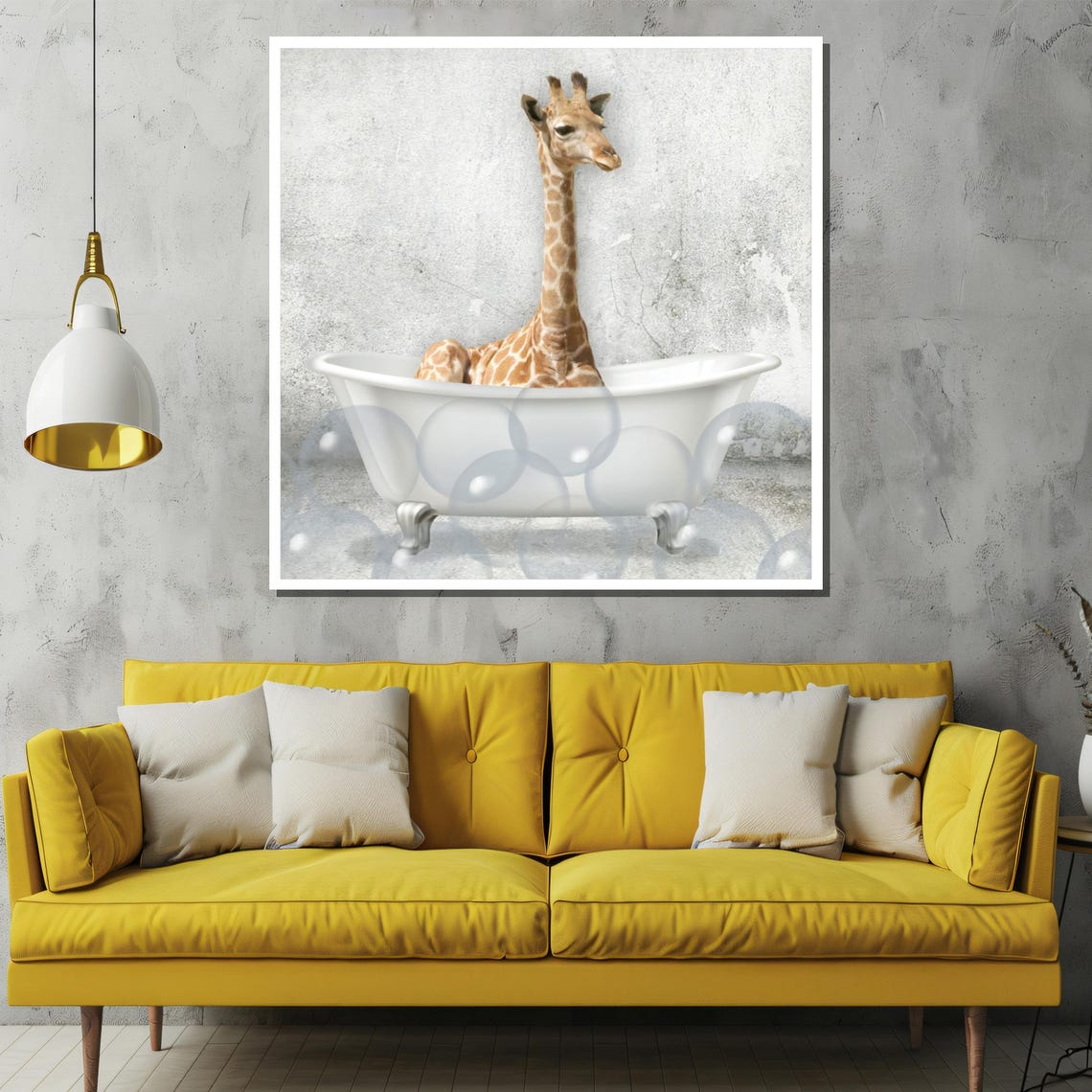 Whimsical Giraffe Soaking In A Bubble Filled Vintage Bathtub Poster - Image 2