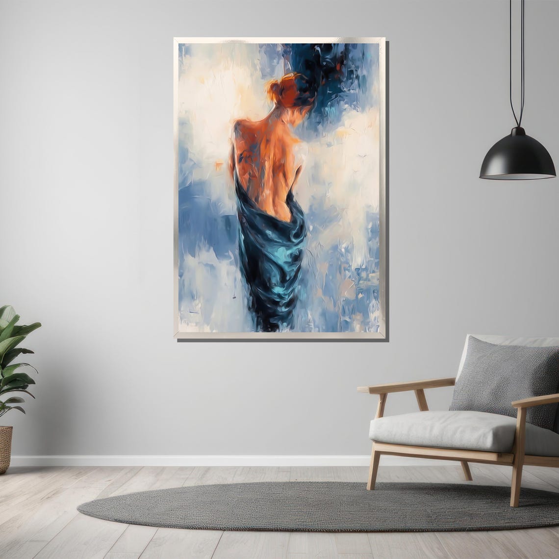 Woman Wrapped in Blue Drapery in Soft Impressionist Style Poster - Image 3