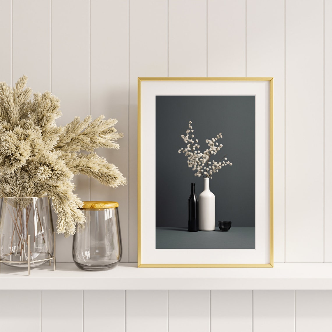 Black And White Still Life Baby's Breath Flowers Vase Photo Poster - Image 4