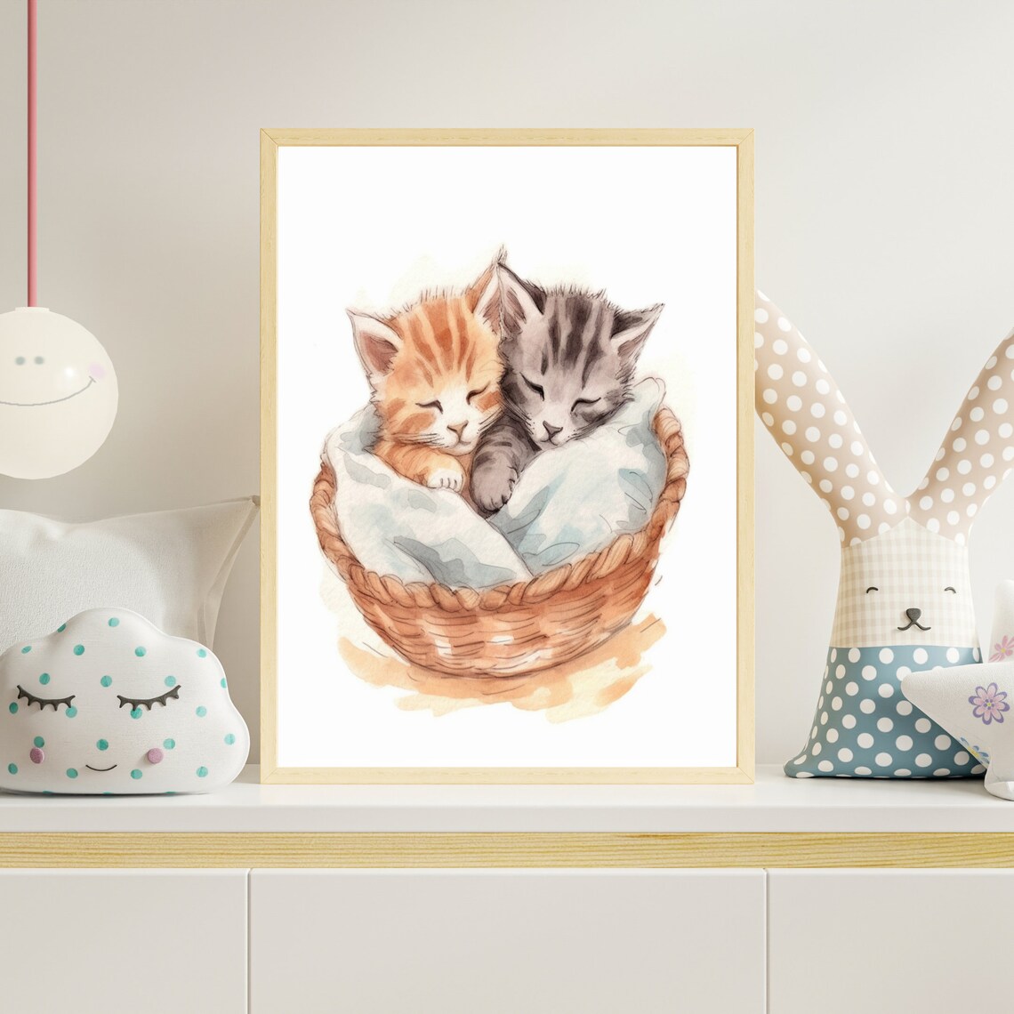 Two Sweet Sleeping Kittens In Basket Watercolor Nursery Poster - Image 4