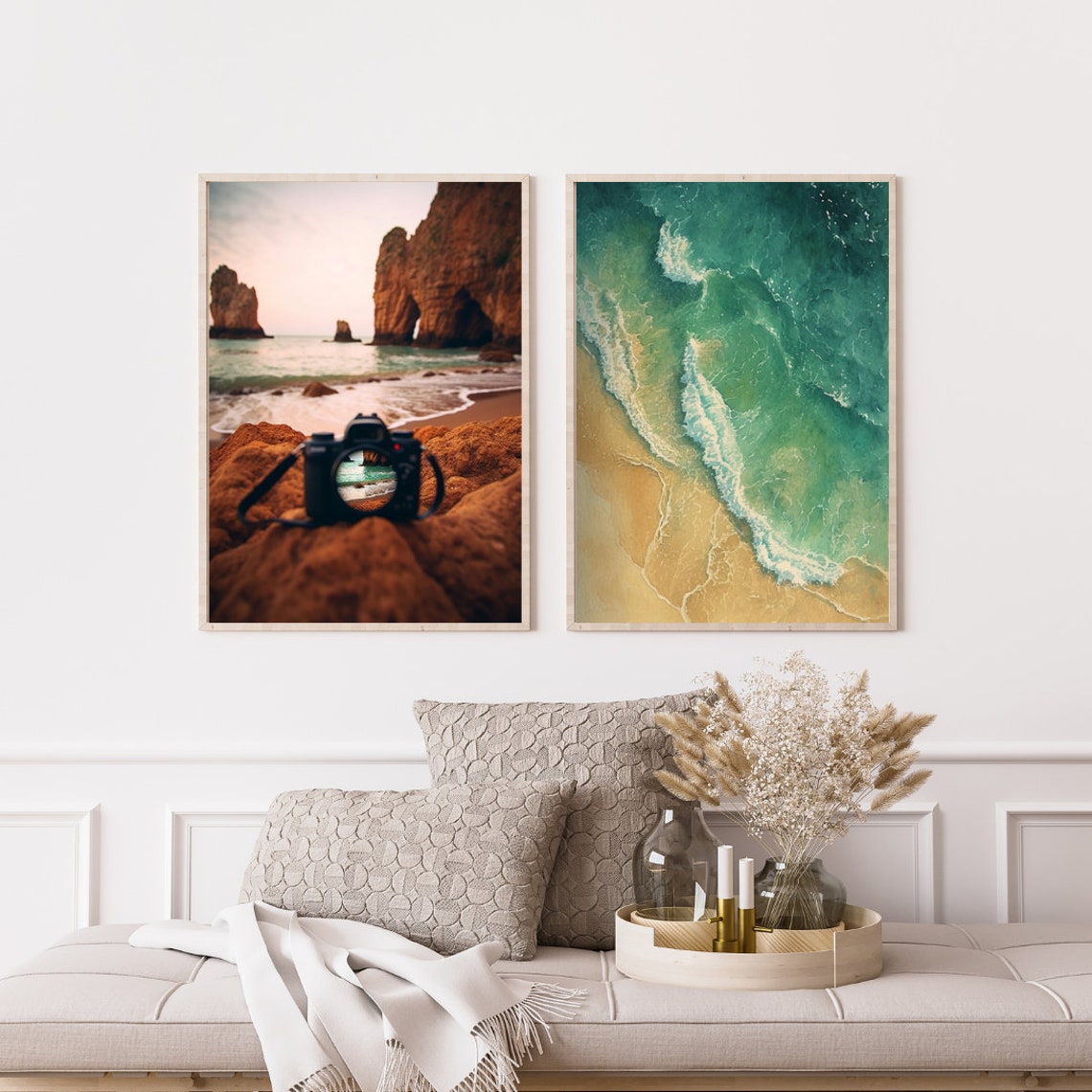 Camera On Rocky Beach At Sunset Golden Travel Photography Poster - Image 3