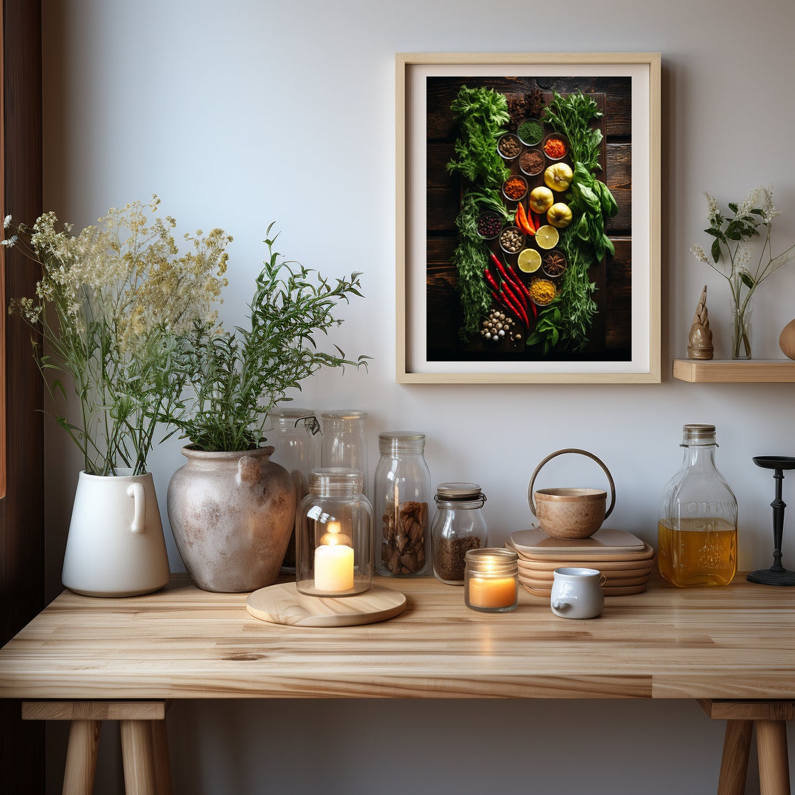 Colorful Spices Herbs Flat Lay Dark Wood Kitchen Wall Poster - Image 2
