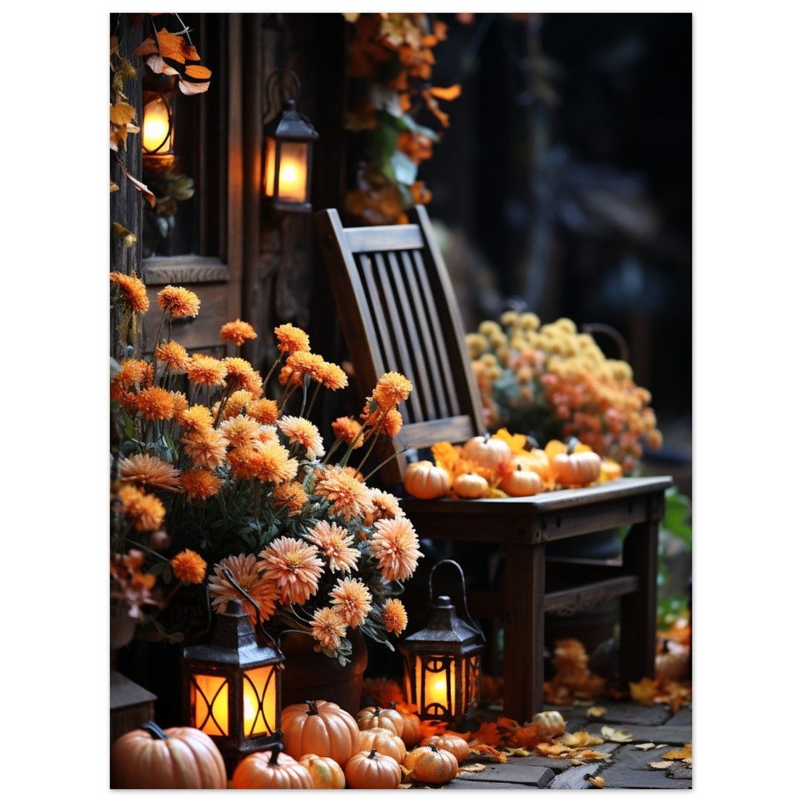 Cozy Autumn Porch With Lanterns Pumpkins Evening Glow Fall Poster - Image 3