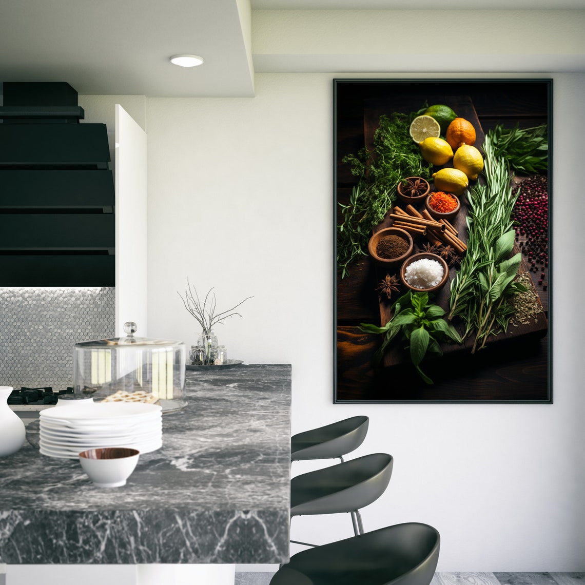 Moody Rosemary Lemons Cinnamon Anise Salt Dark Flat Lay Poster - Image 3