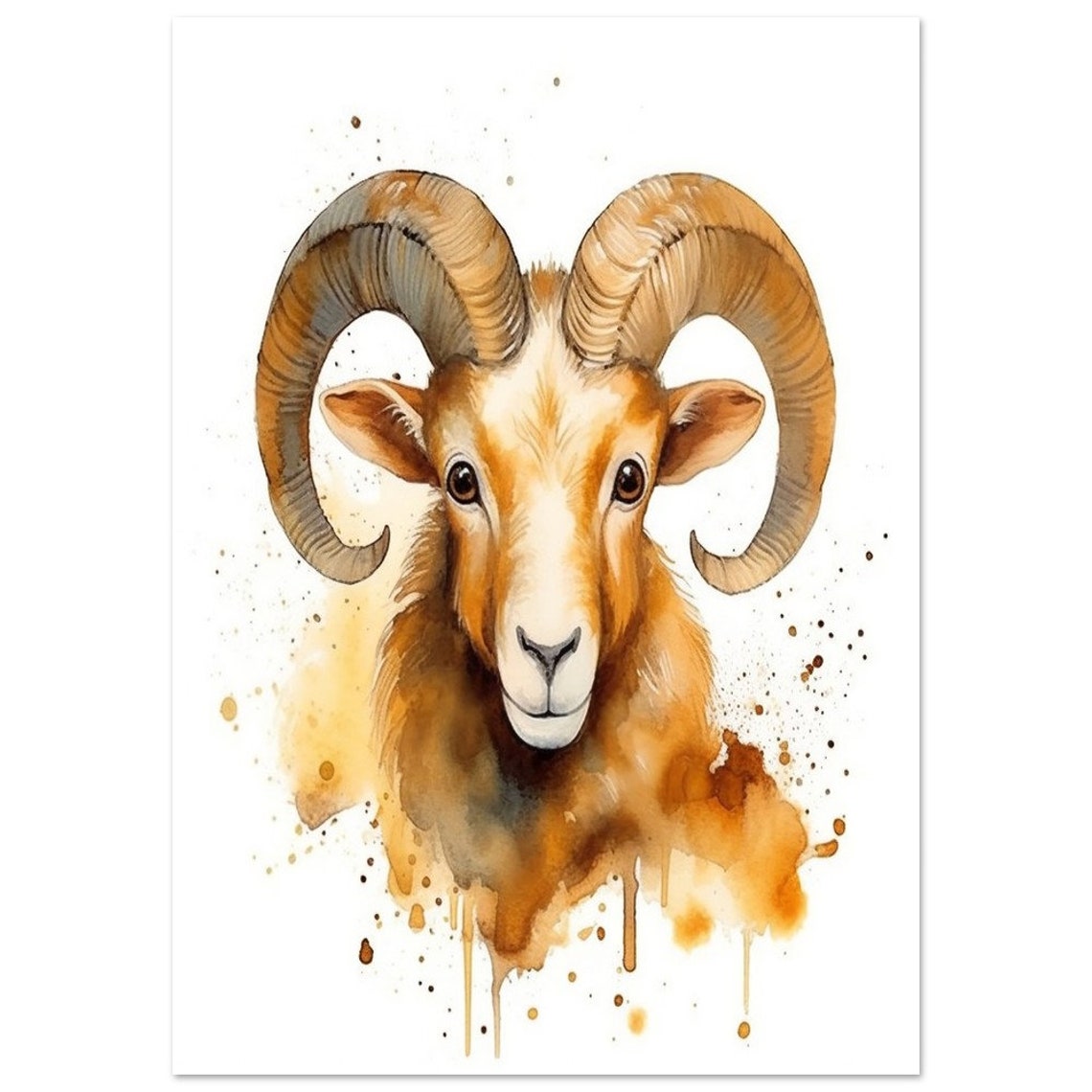 Majestic Bighorn Sheep Ram Face Watercolor Wildlife Art Poster - Image 2