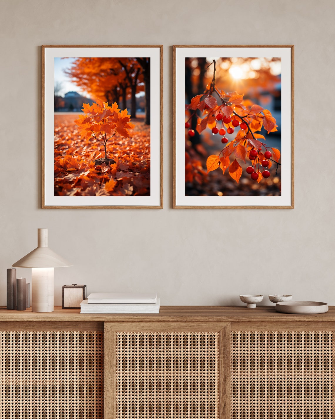 Small Orange Maple Sapling Among Fallen Autumn Leaves Poster - Image 2