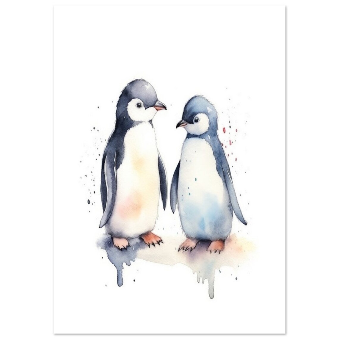 Adorable Pair of Baby Penguins Watercolor Nursery Art Poster - Image 2