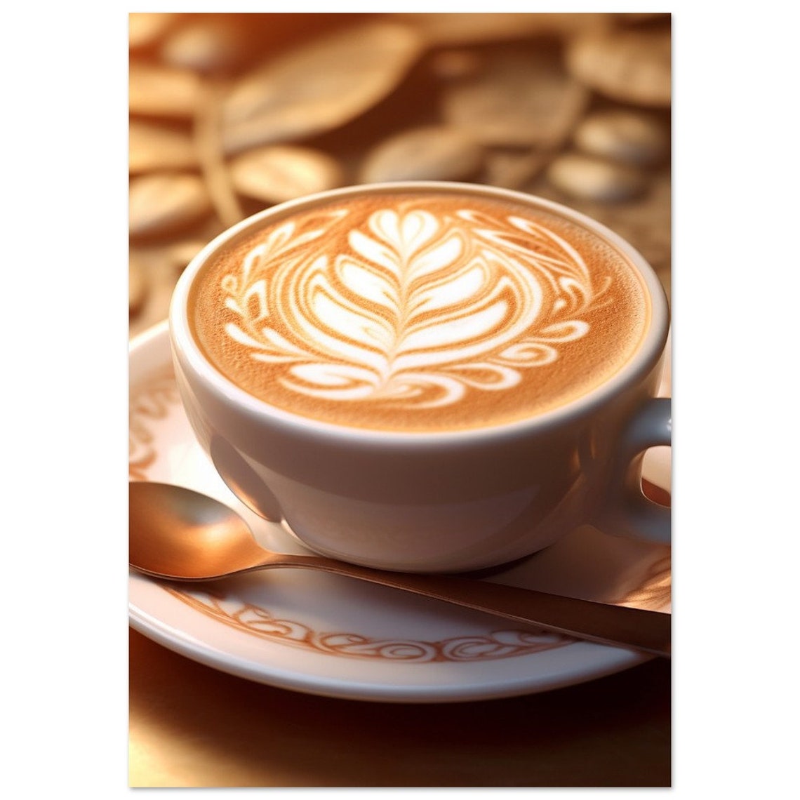 Cappuccino Rosetta Latte Art Warm Coffee Cup Photography Poster - Image 2