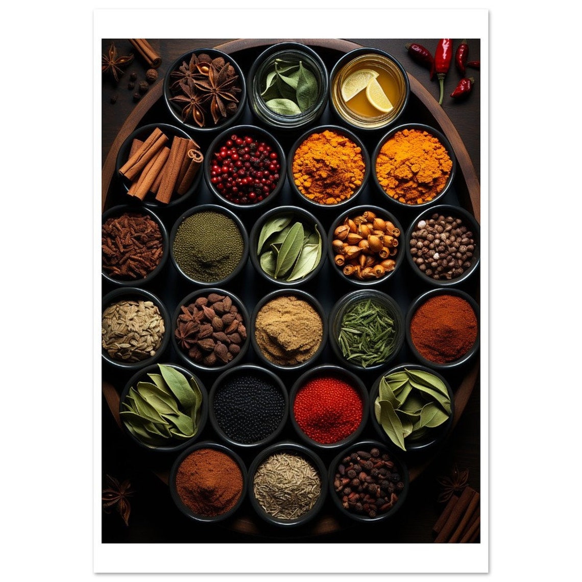 Overhead Spice Bowls Grid Colorful Kitchen Flat Lay Art Poster - Image 2