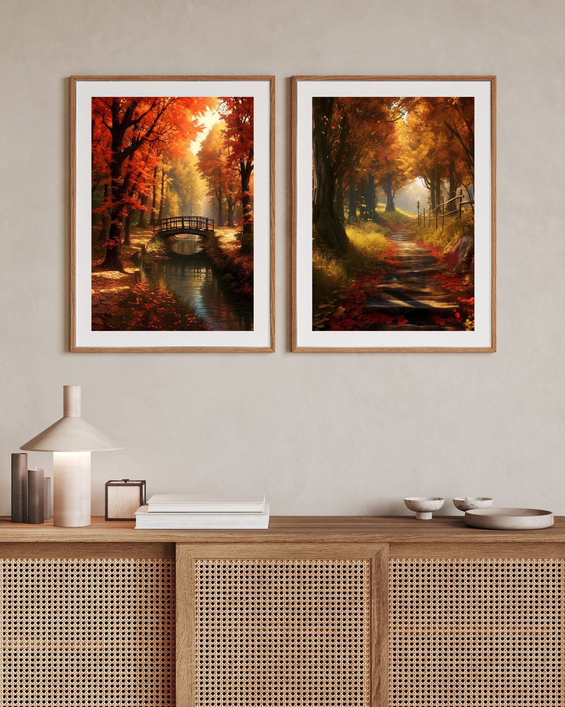 Autumn Forest Path With Stone Steps Fall Leaves Golden Light Poster - Image 2