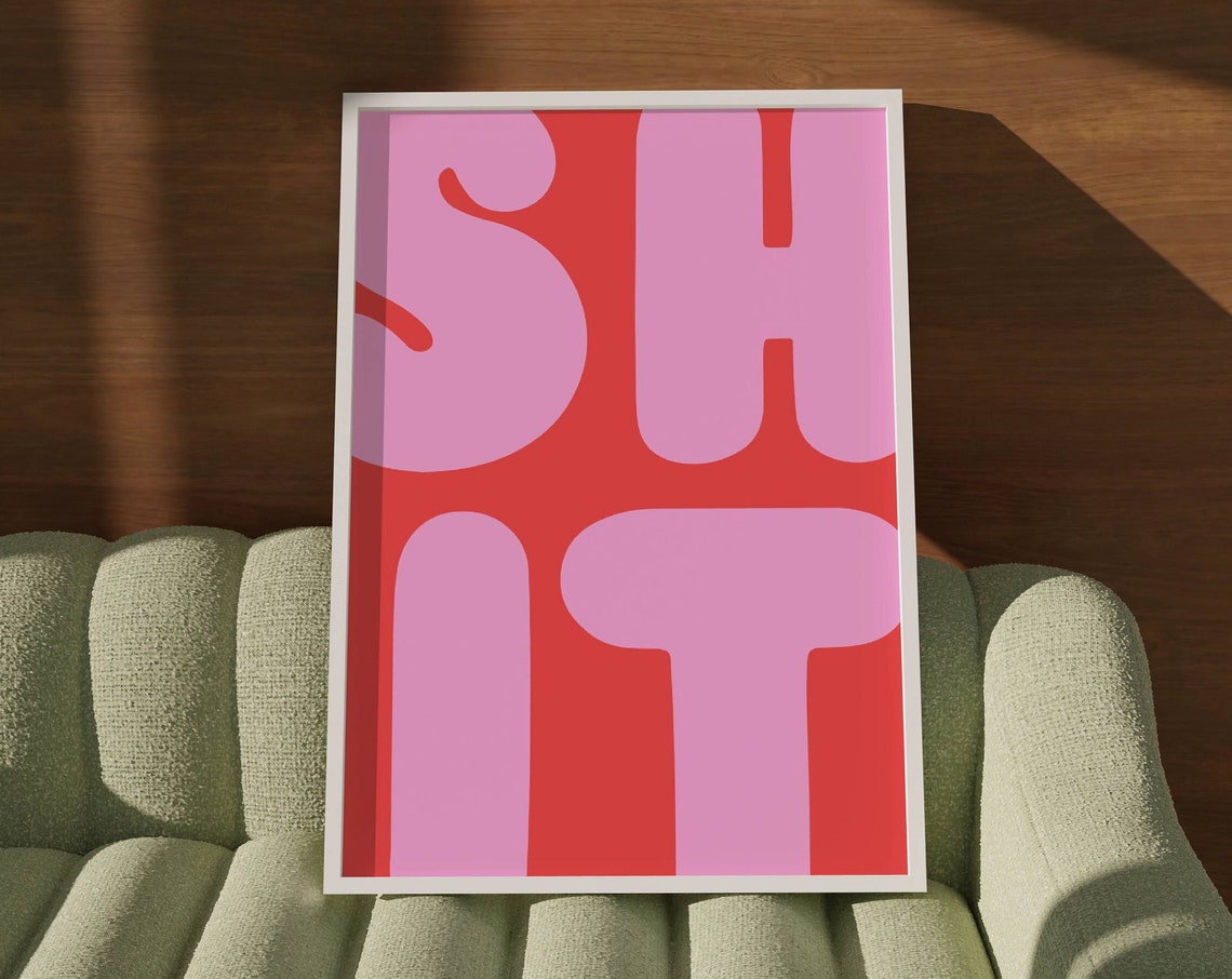 Shit Wall Print Pink Bathroom Wall Decor Funny Restroom Wall Art Toilet Prints Large Art Prints