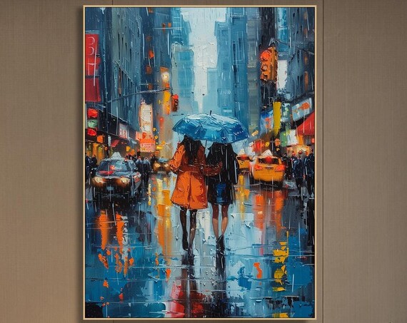 Original Modern Urban Street Oil Painting On Large Vertical 3d Textured Wall Art Living Room Decor Abstract Art Artistic Home Decor