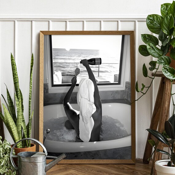 Woman In Bathtub Print Black And White Bathroom Wall Art