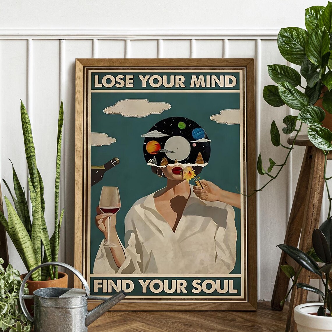 Lose Your Mind Find Your Soul Vinyl Record Planets Woman Art Poster