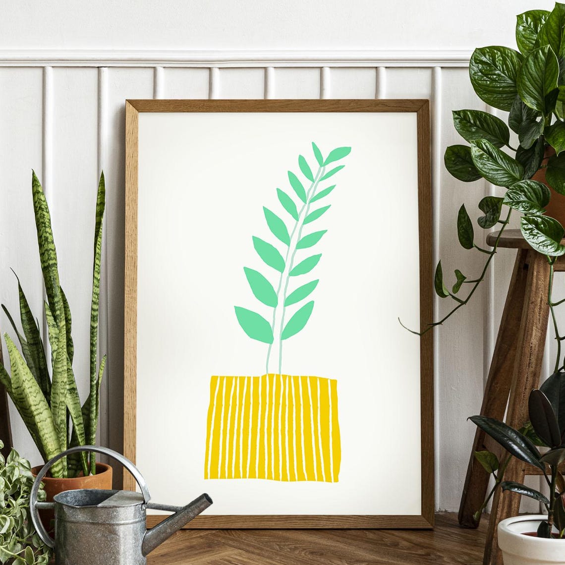 Minimalist Plant Line Art Neon Botanical Wall Print Modern Houseplant Decor