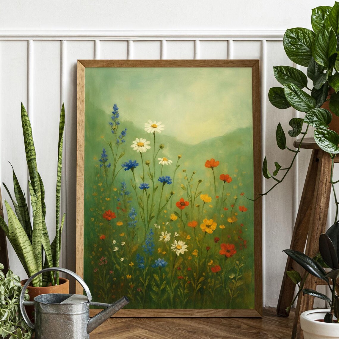 Wildflower Meadow Daisies and Poppies Impressionist Floral Art Poster