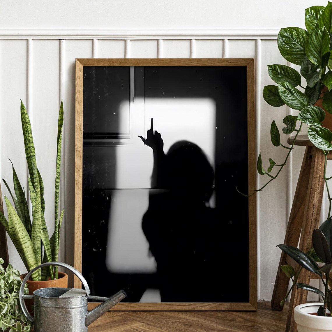 Rebellious Middle Finger Silhouette Black White Photo Poster