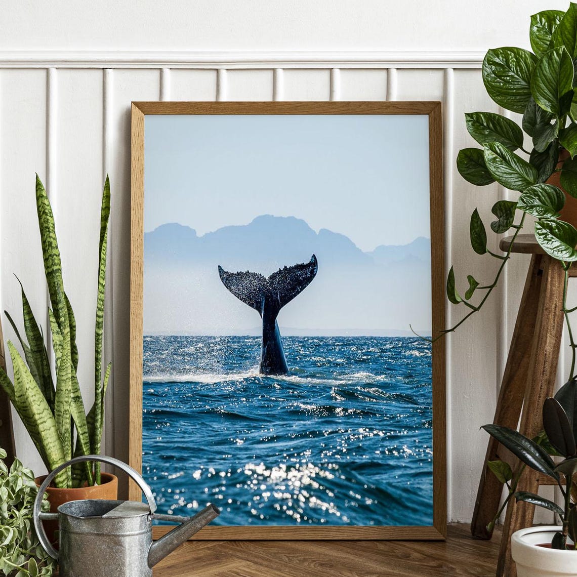 Whale Tail Dive Sparkling Blue Ocean Majestic Photo Wall Art