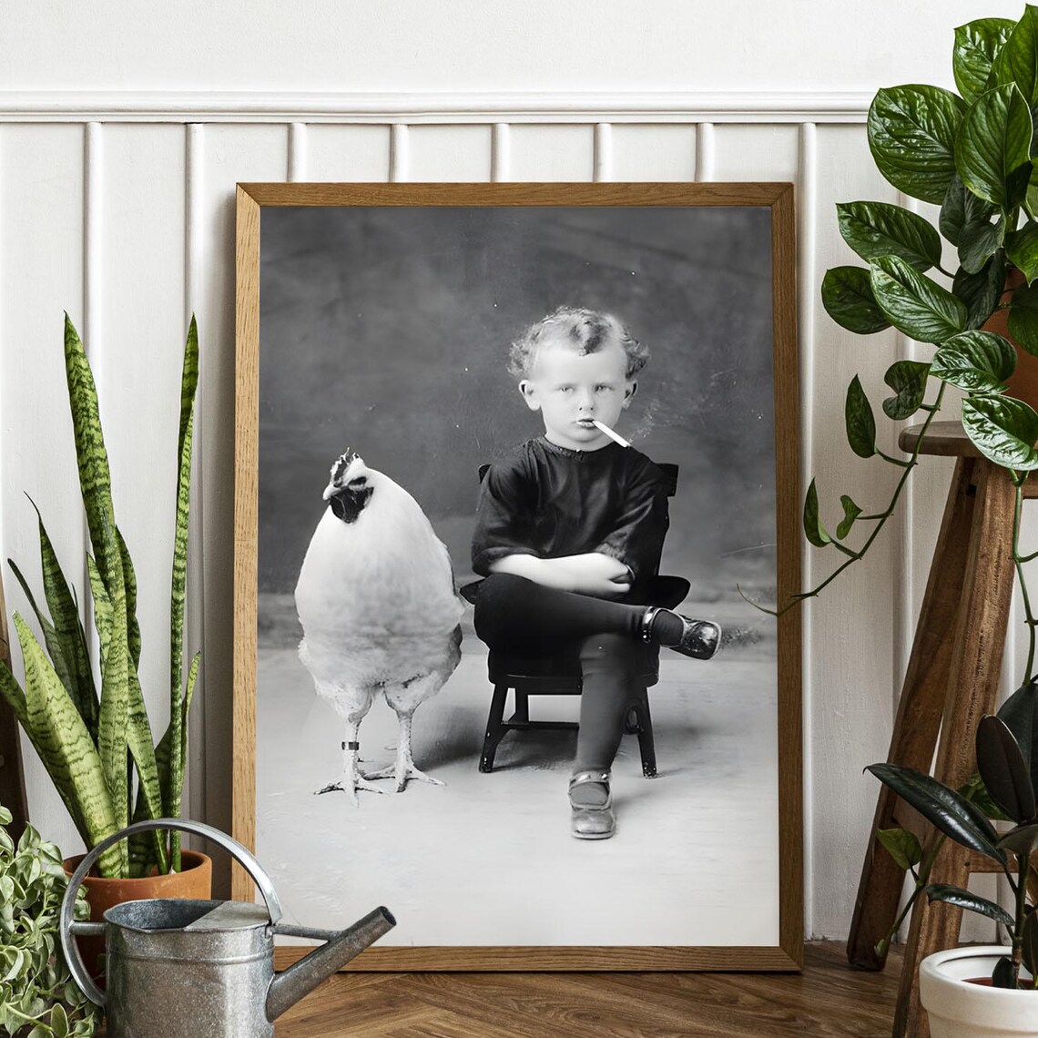 Vintage Child With Chicken Funny Retro Photography Art Print