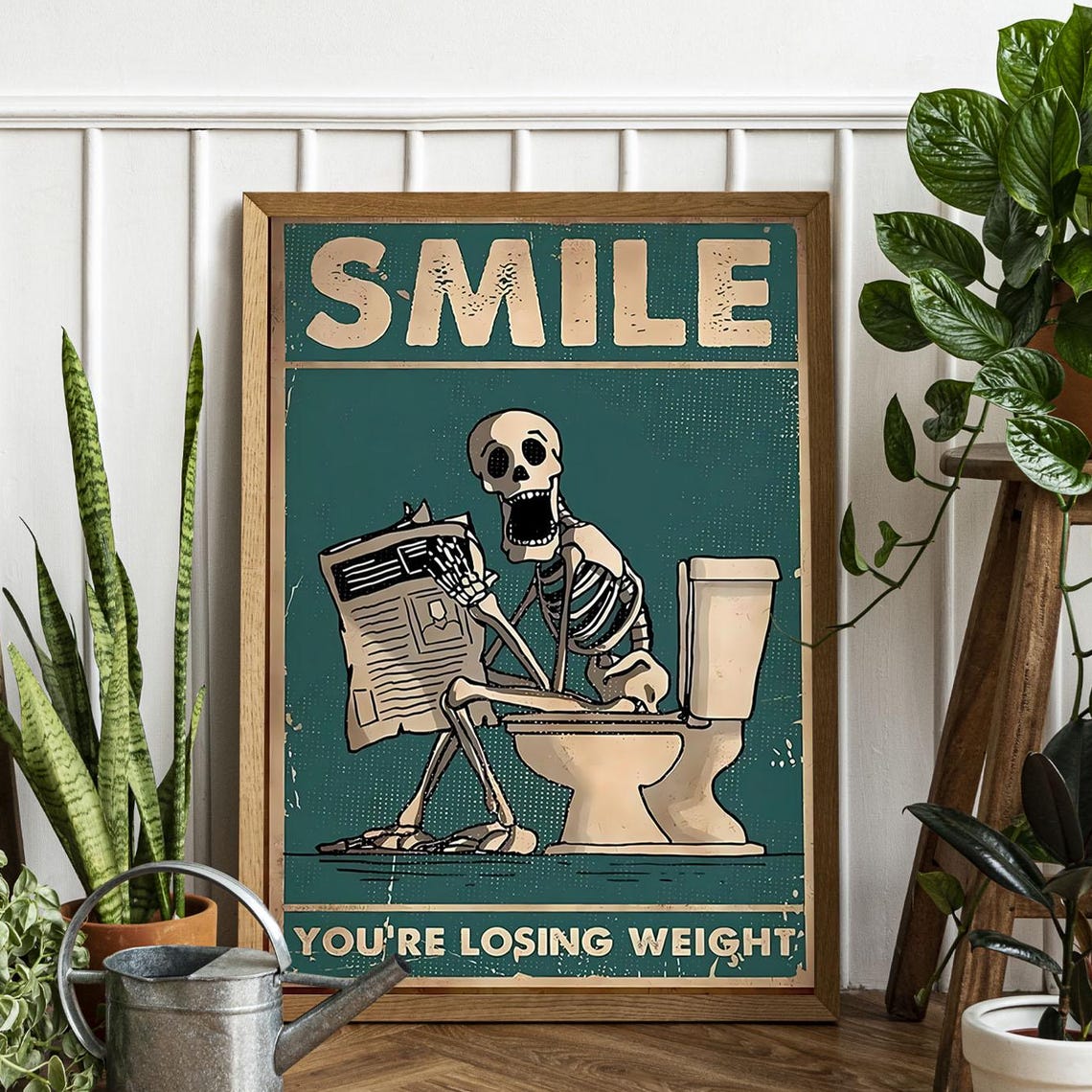 Funny Skeleton Bathroom Art Retro Toilet Humor Canvas Print