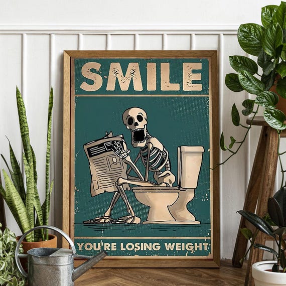 Funny Skeleton Bathroom Art Retro Toilet Humor Canvas Print