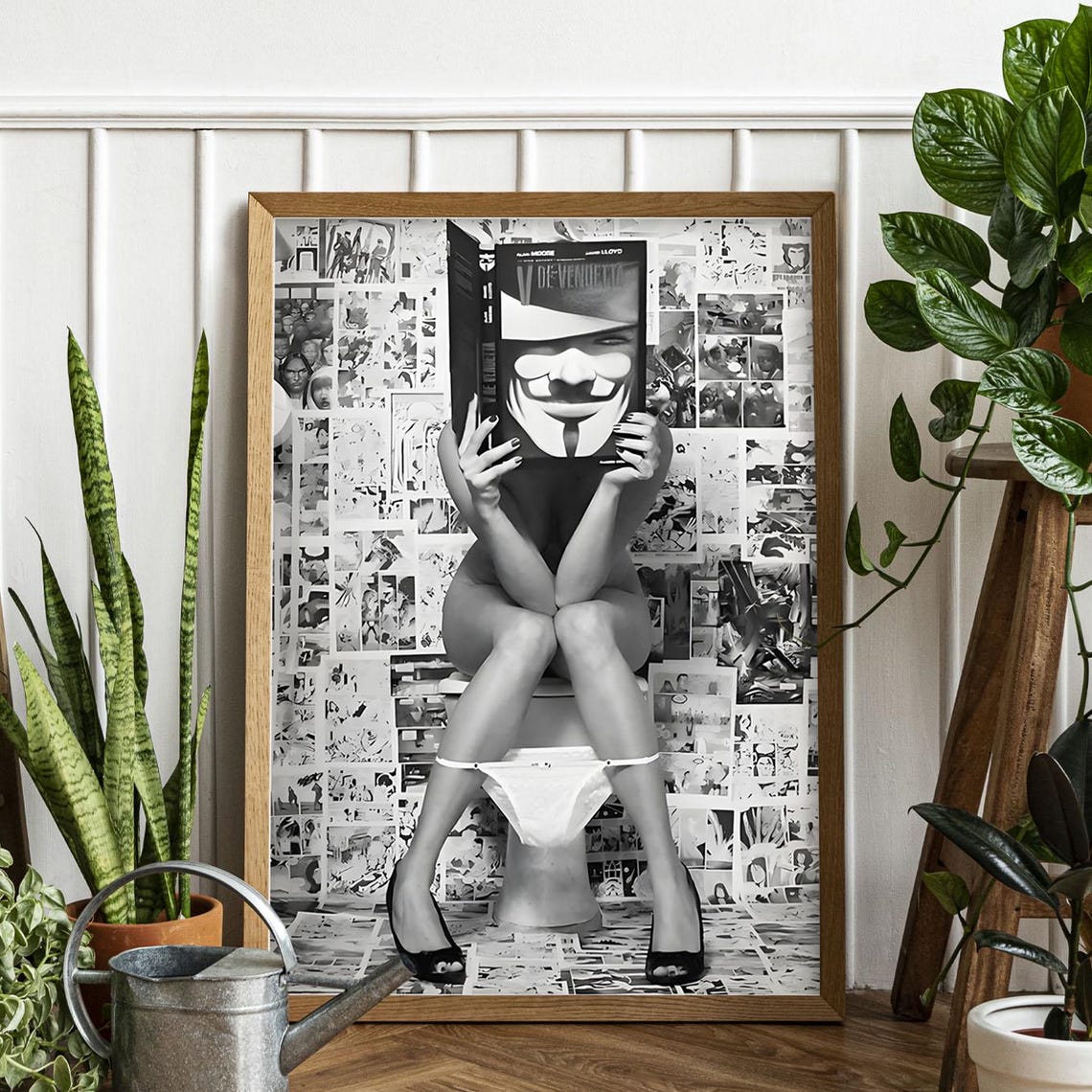V For Vendetta Mask Comic Collage Funny Bathroom Pop Art Poster