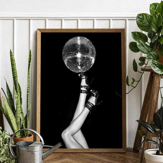 Retro 70s Disco Ball Canvas Print Preppy Bar Cart Art Ready To Hang