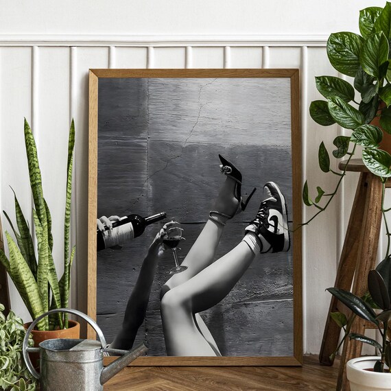 Cheeky Woman Pouring Red Wine Upside Down Fun Photo Art Print