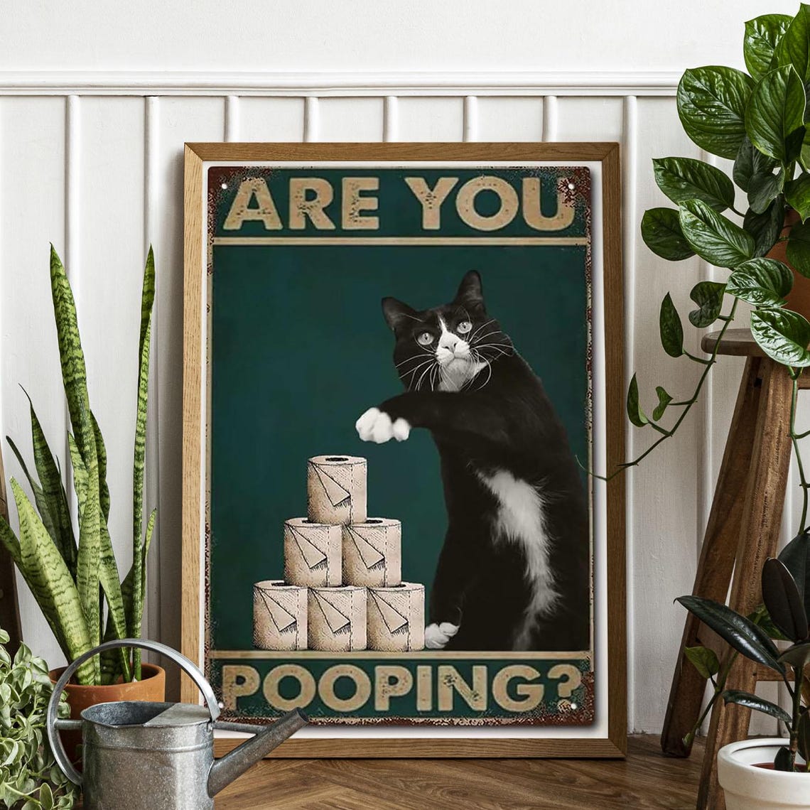 Are You Pooping Funny Tuxedo Cat Vintage Bathroom Sign Poster