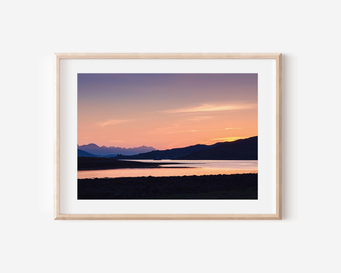 Epic Scottish Highlands Sunset Silhouette Loch Pink Sky Photo Poster